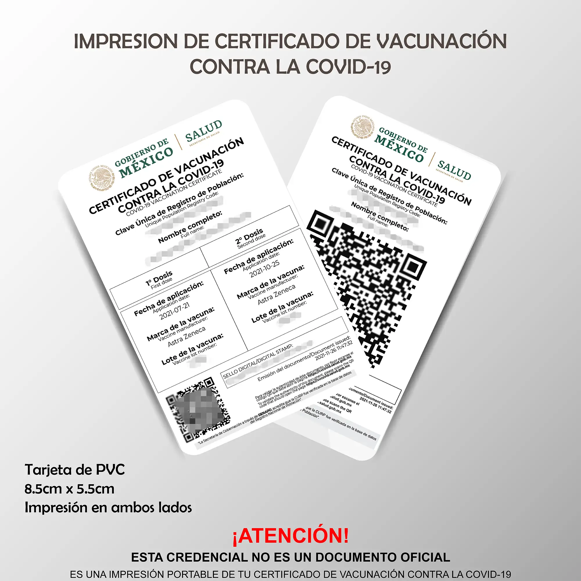 Certificado de Vacunación Impreso en Credencial